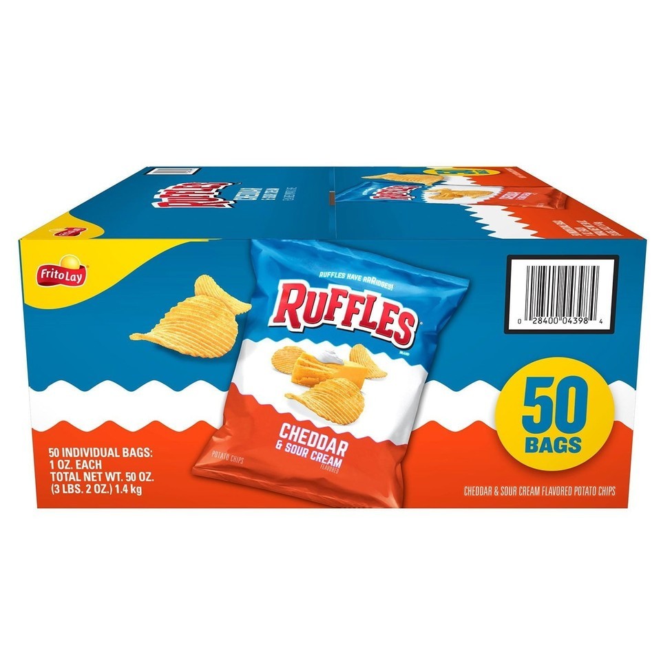 RUFFLES CHEDDAR SOUR CREAM POTATO CHIPS (1 oz., 50 ct.) BAGS PACK LUNCH SCHOOL