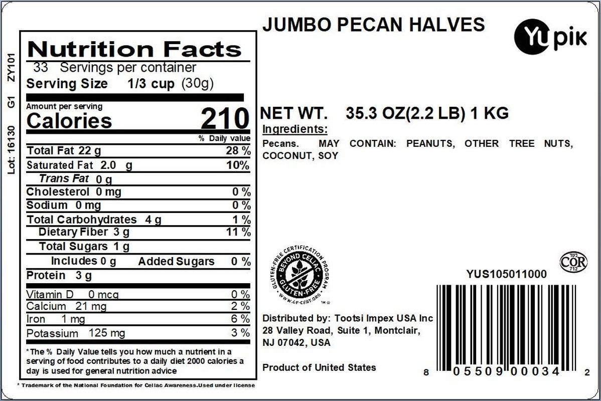 Jumbo Pecans, Halves, 2.2 Lb (35.2 Oz), Kosher, Gluten-Free, Raw Nuts, Half Piec