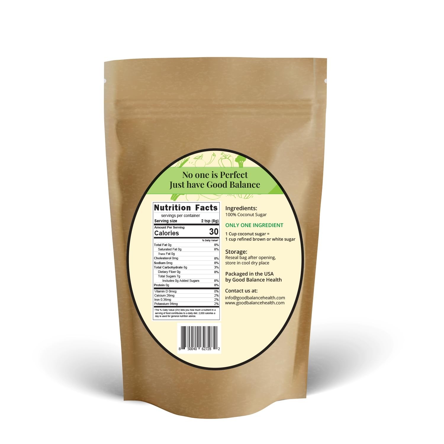 Good Balance Health Organic Coconut Sugar, 32 oz 1 Ounce (Pack of 1), golden