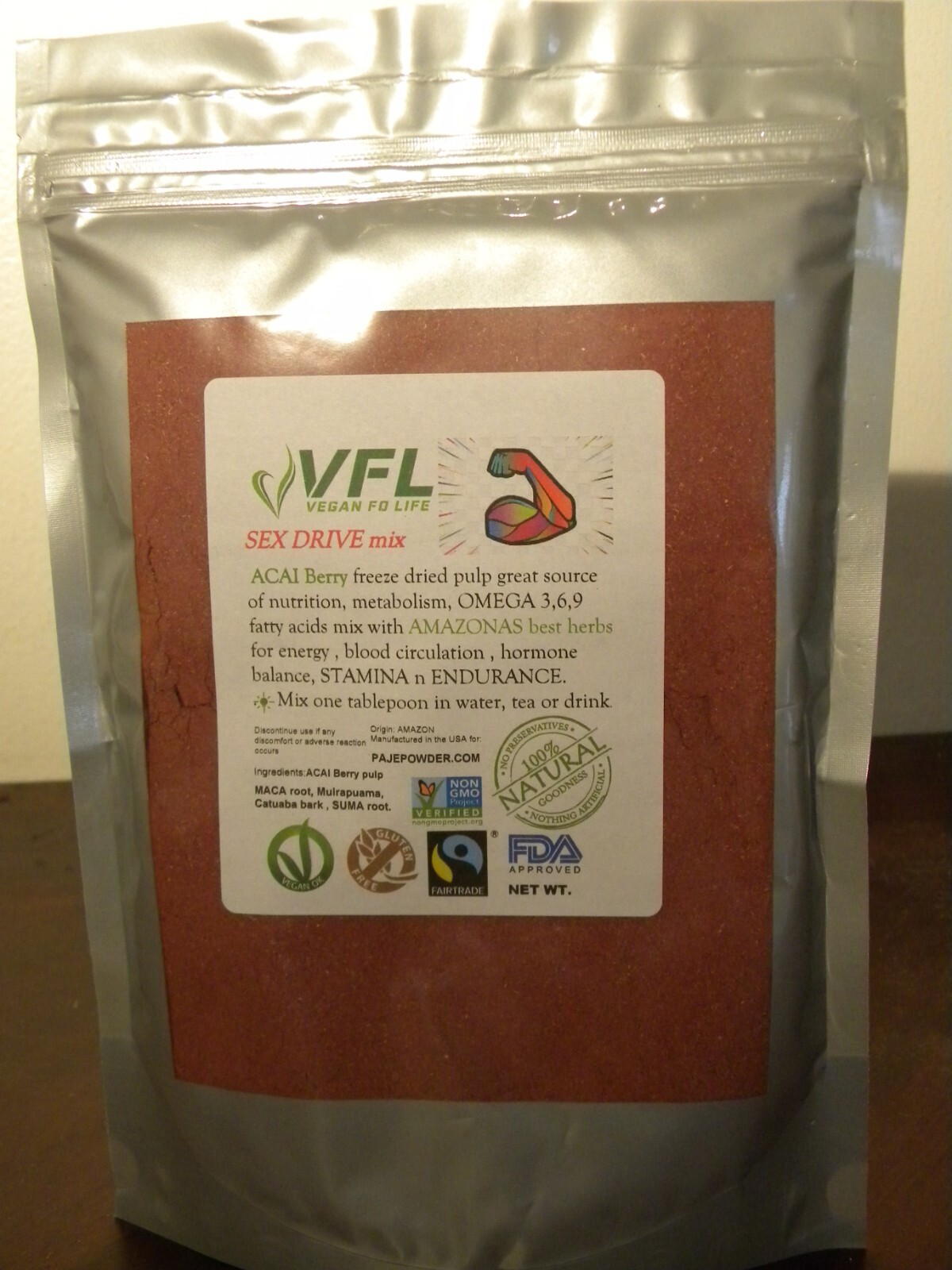 Vegan Life SEX DRIVE MIX 1LB 16oz ACAI MACA CATUABA MUIRAP SUMA by PAJE Powder