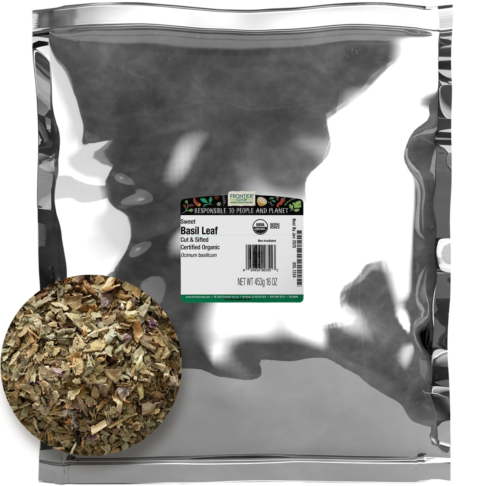 16 Ounce Sweet Basil Leaf Bulk Organic Herb for Cooking and Pizza Flavoring
