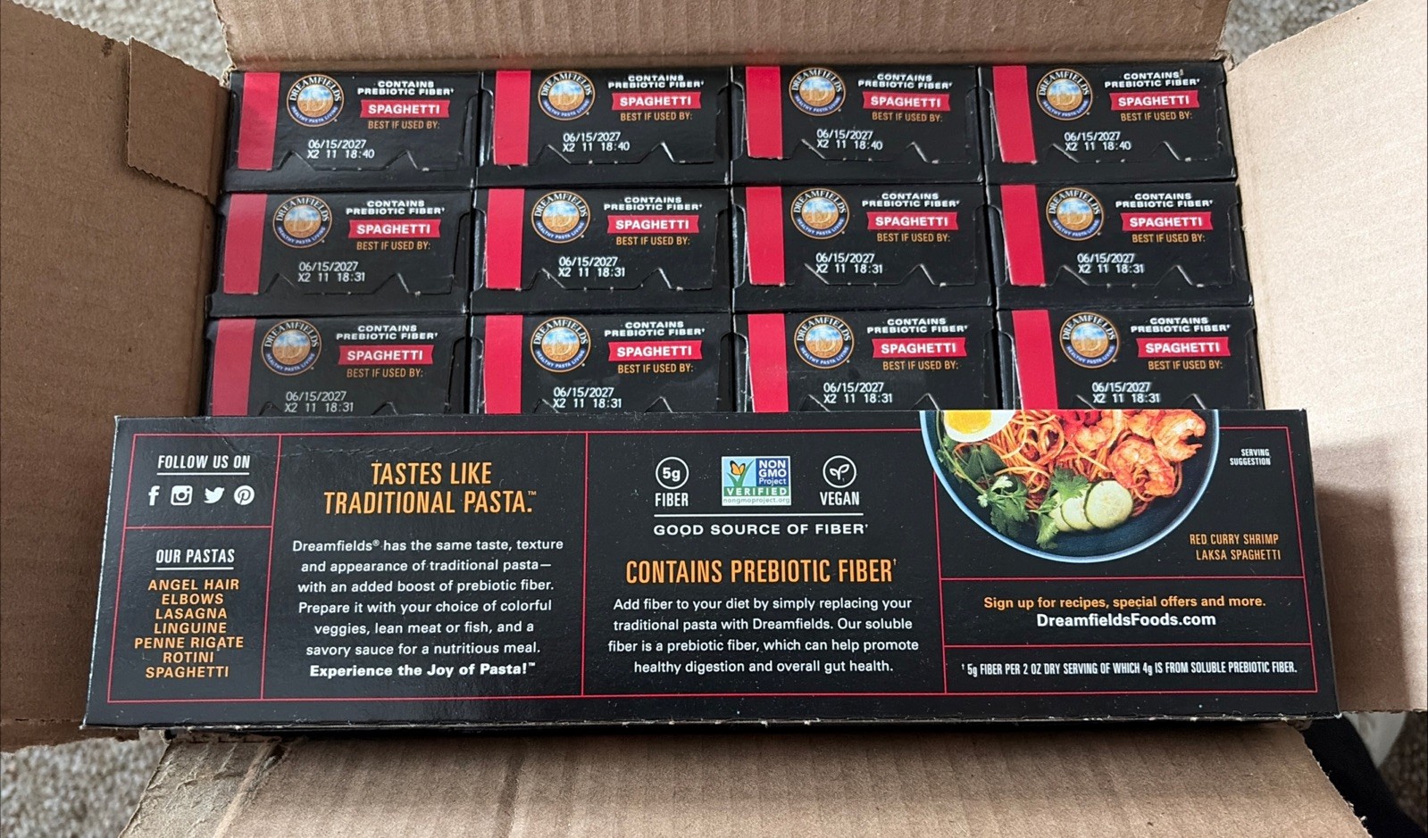 20 Boxes Dreamfields Lower Carb Spaghetti Vegan Pasta, 13.25 oz Each