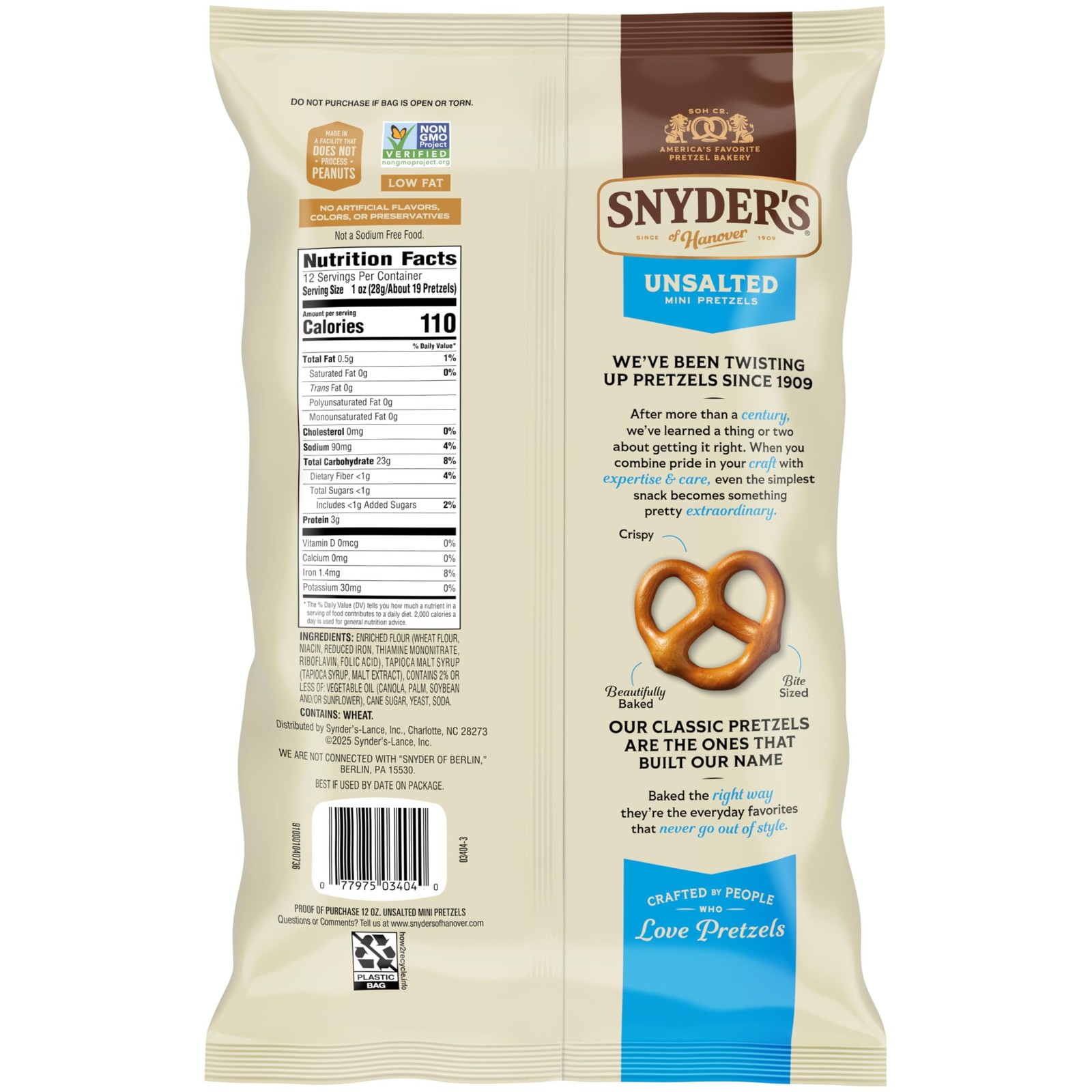 Snyder’s of Hanover, Unsalted Mini Pretzels, 12 Ounce (Pack 1),