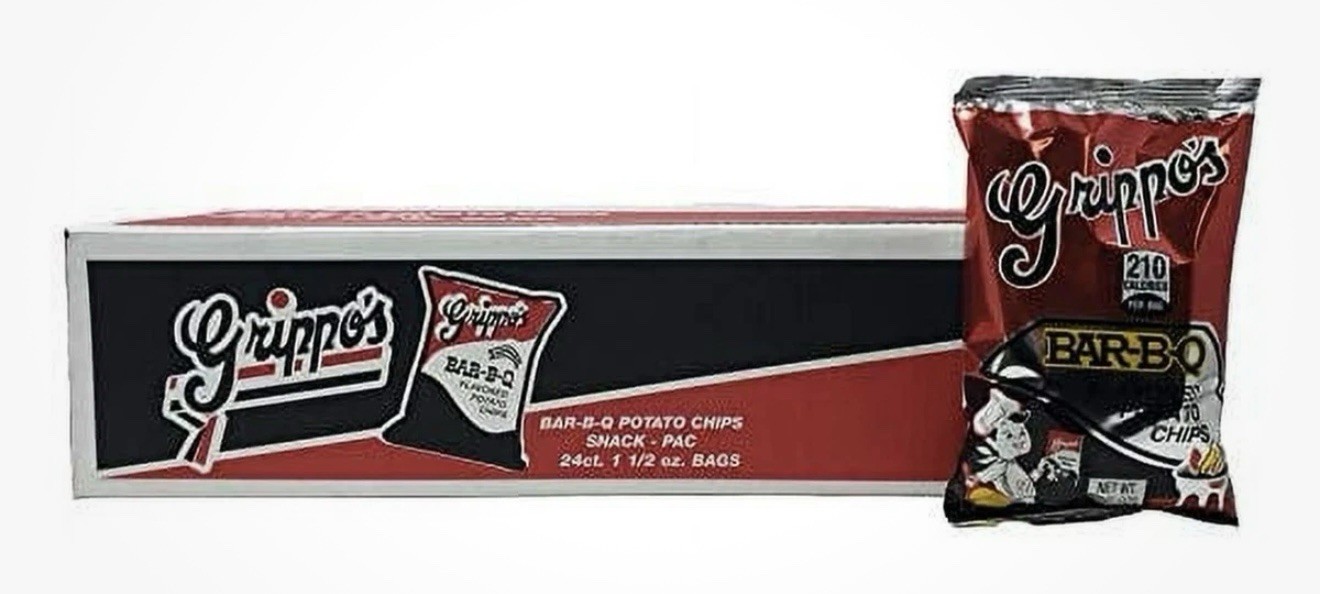 Box Of Grippo’s BBQ Potato Chips 1.5 Oz Bags 24 Count. New. Never Opened.