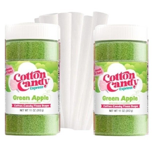 Cotton Candy GREEN APPLE Floss Sugar Ice Cream Beverage 11oz+12 Cones 2 JAN 2026