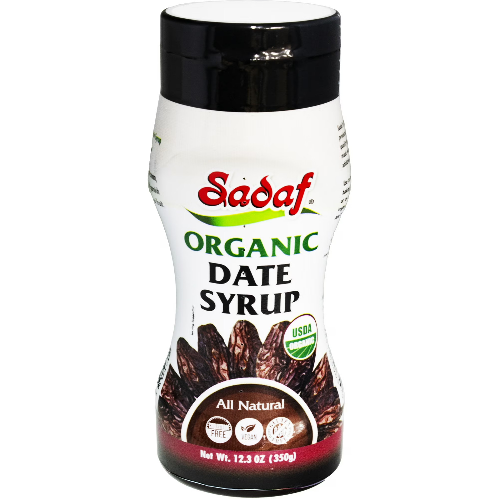 Sadaf brand, USDA Organic Date Syrup, 16 oz, in a Plastic Squeeze Bottle