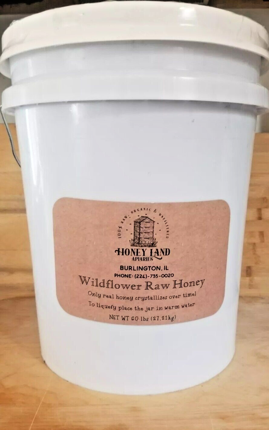 Raw Honey 60lb (27.21 kg) pail -100% , Wildflower ,Local ,Organic ,Unfiltered