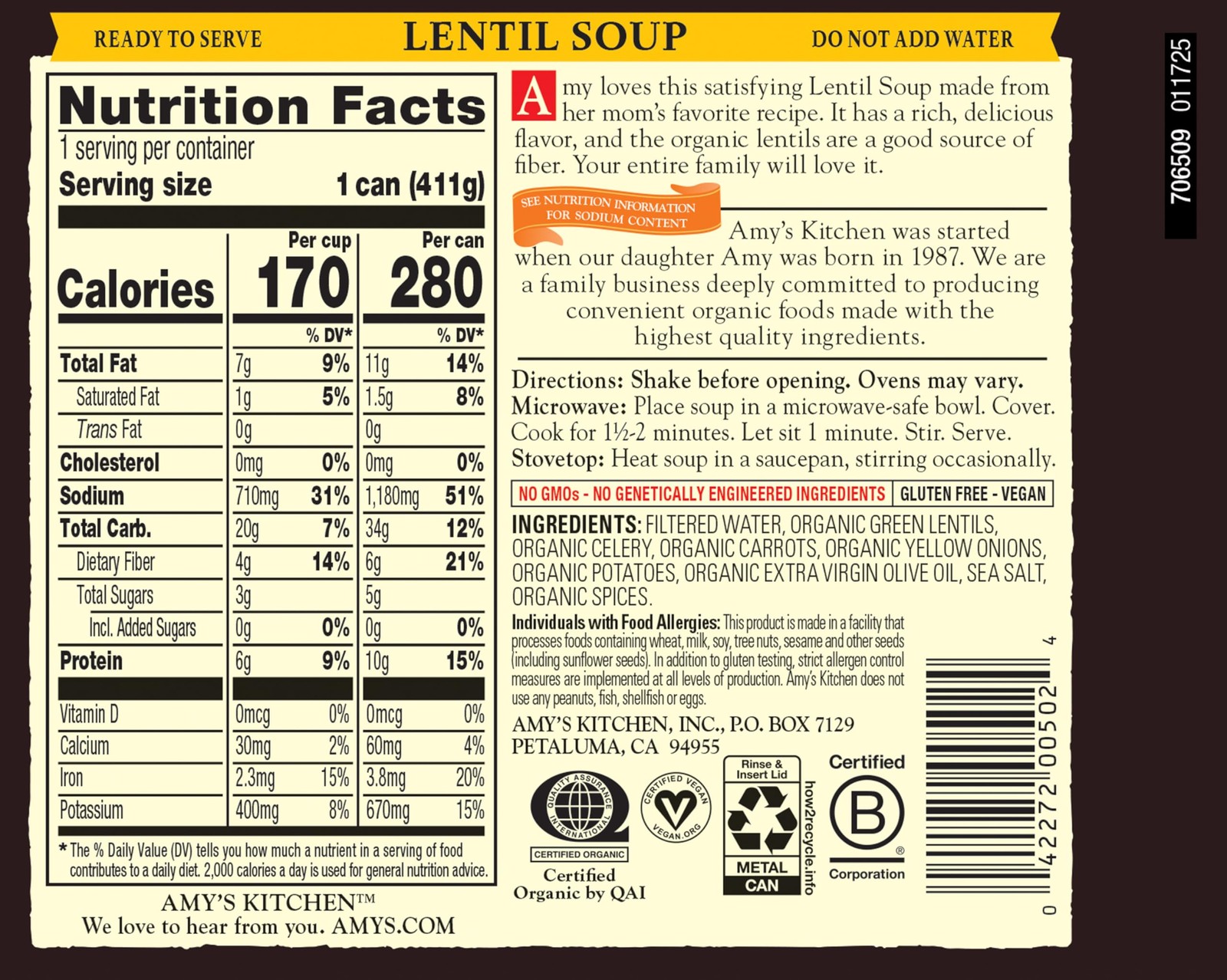 Soup, Vegan, Gluten Free, Organic Lentil, 14.5 Ounce (Pack of 12)