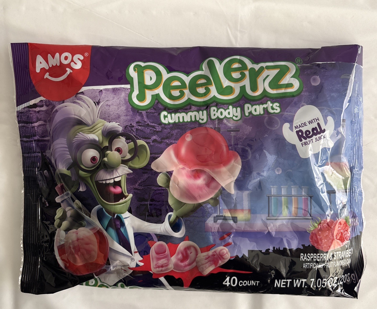Amos Peelerz Gummy Body Parts Raspberry Strawberry 40 Count 7.05 Oz BB09/26