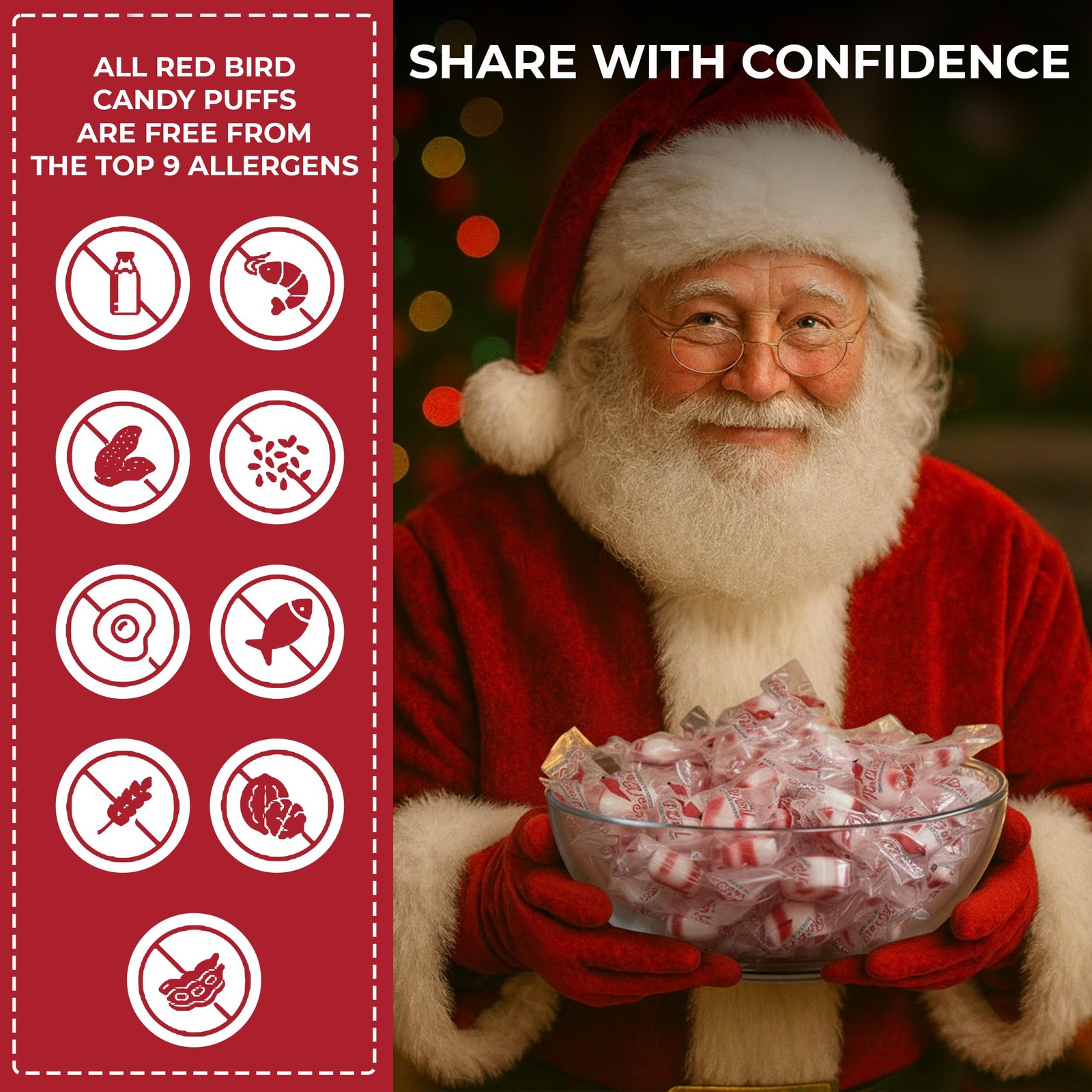 Red Bird Soft Peppermint Puffs, Christmas Candy Individually Wrapped 18 oz Tub