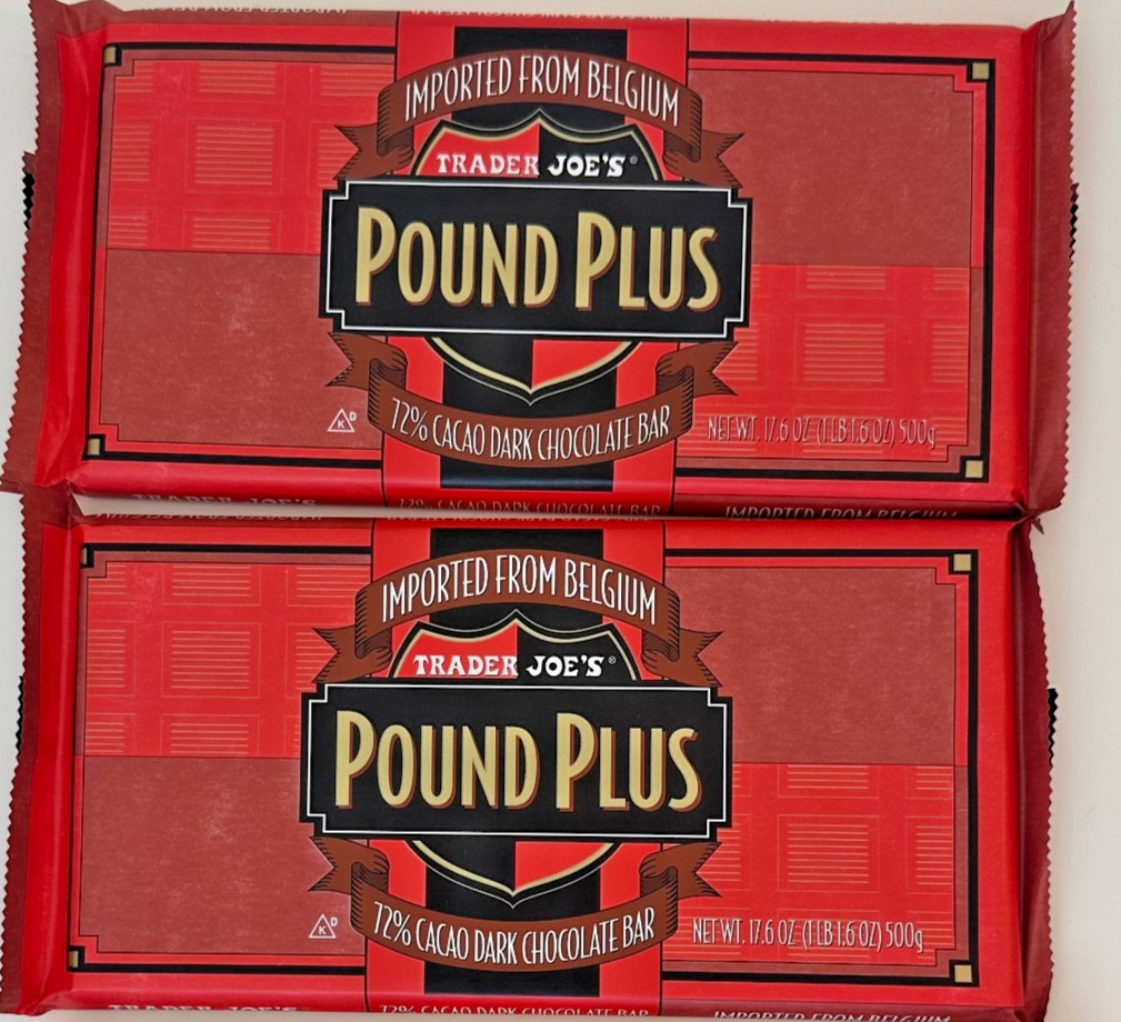 2 X Trader Joe’s Pound Belgium 72% Dark Chocolate Bars 17.6 oz/1 lb Exp 10/2027