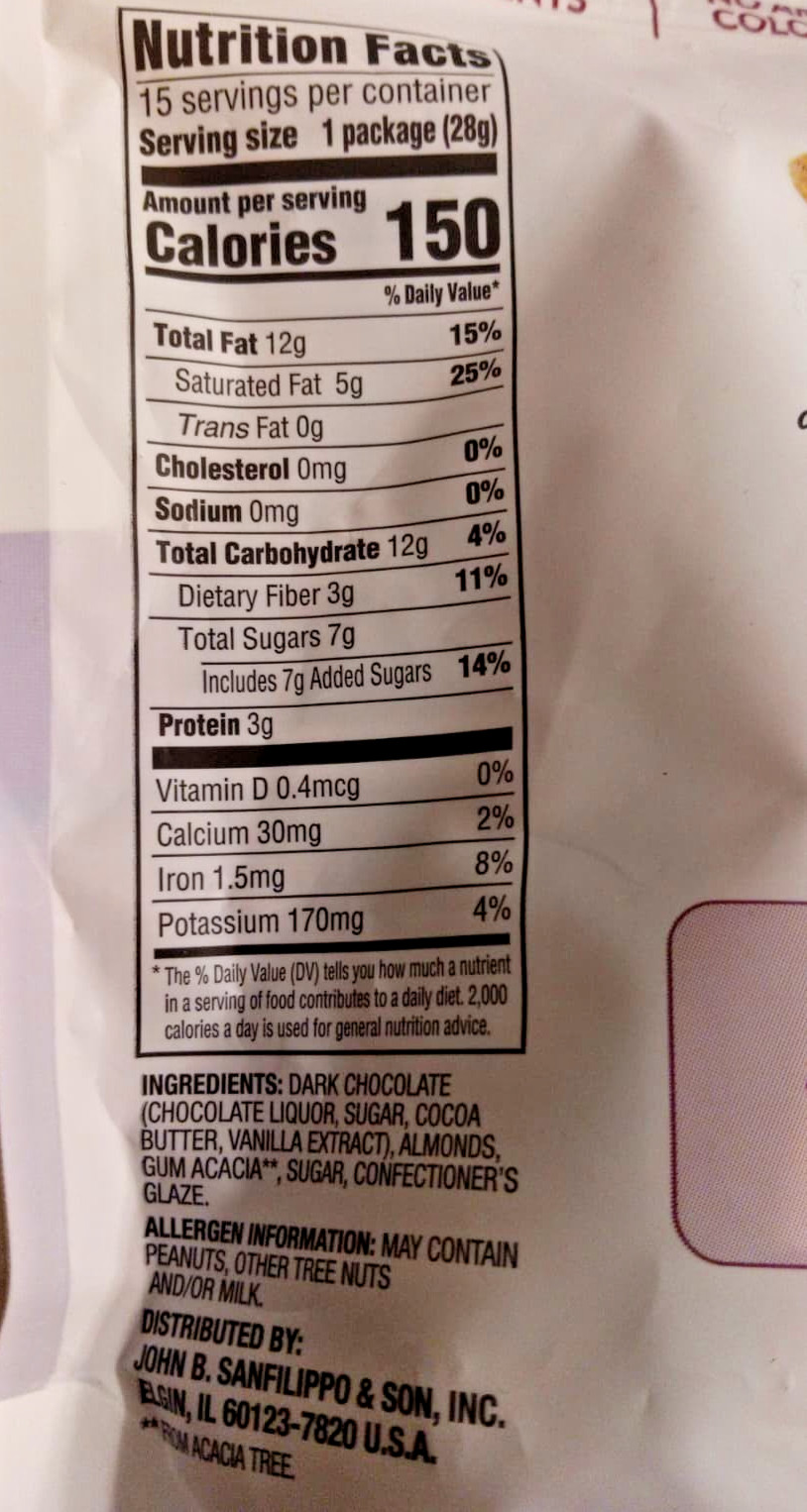 1 Pack/Orchard Valley Harvest Dark Chocolate Almonds 15 Oz. 02/07/2027