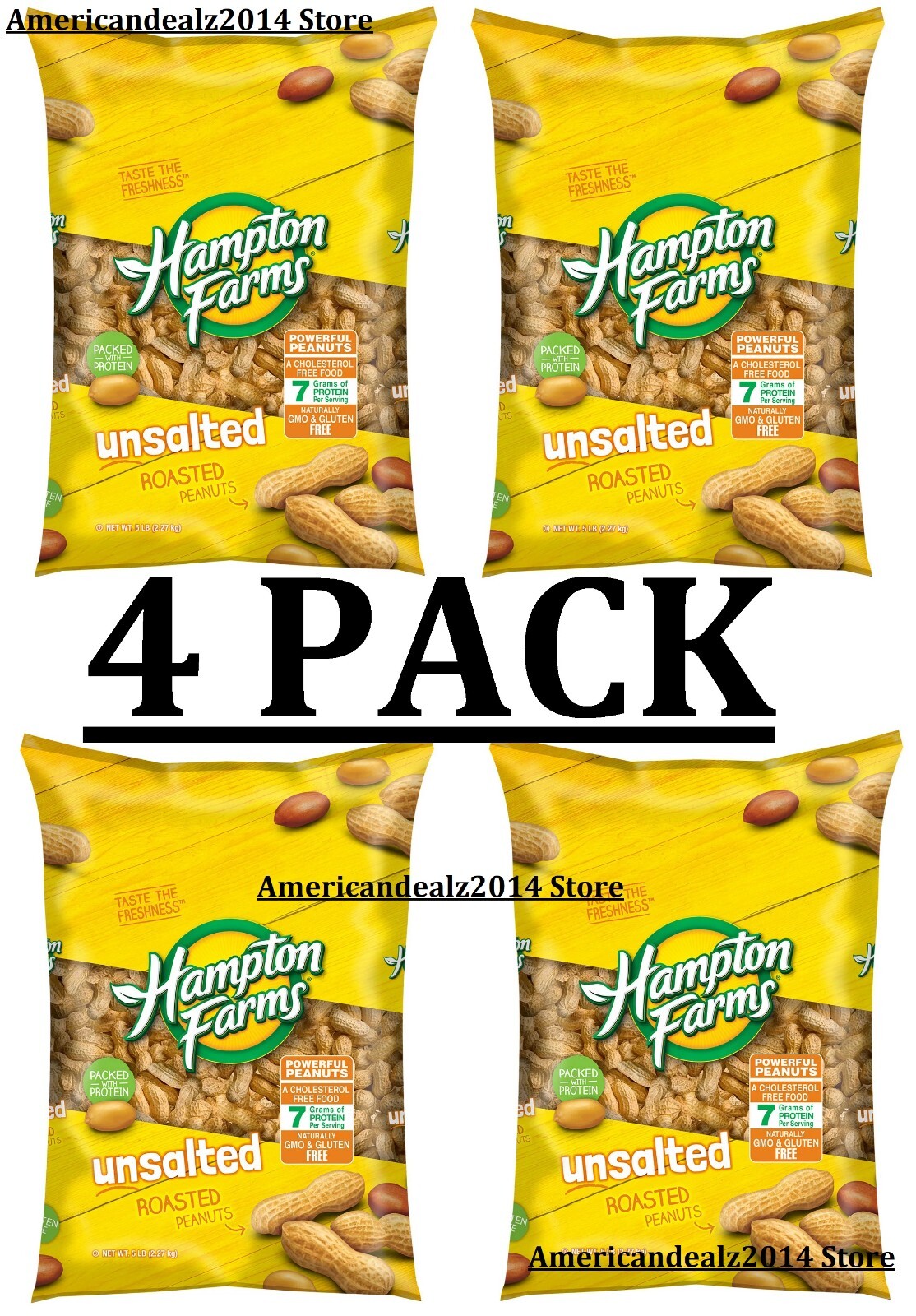 4 PACK Hampton Farms Unsalted In-Shell Peanuts 5 lbs. Each (20 lbs. TOTAL )