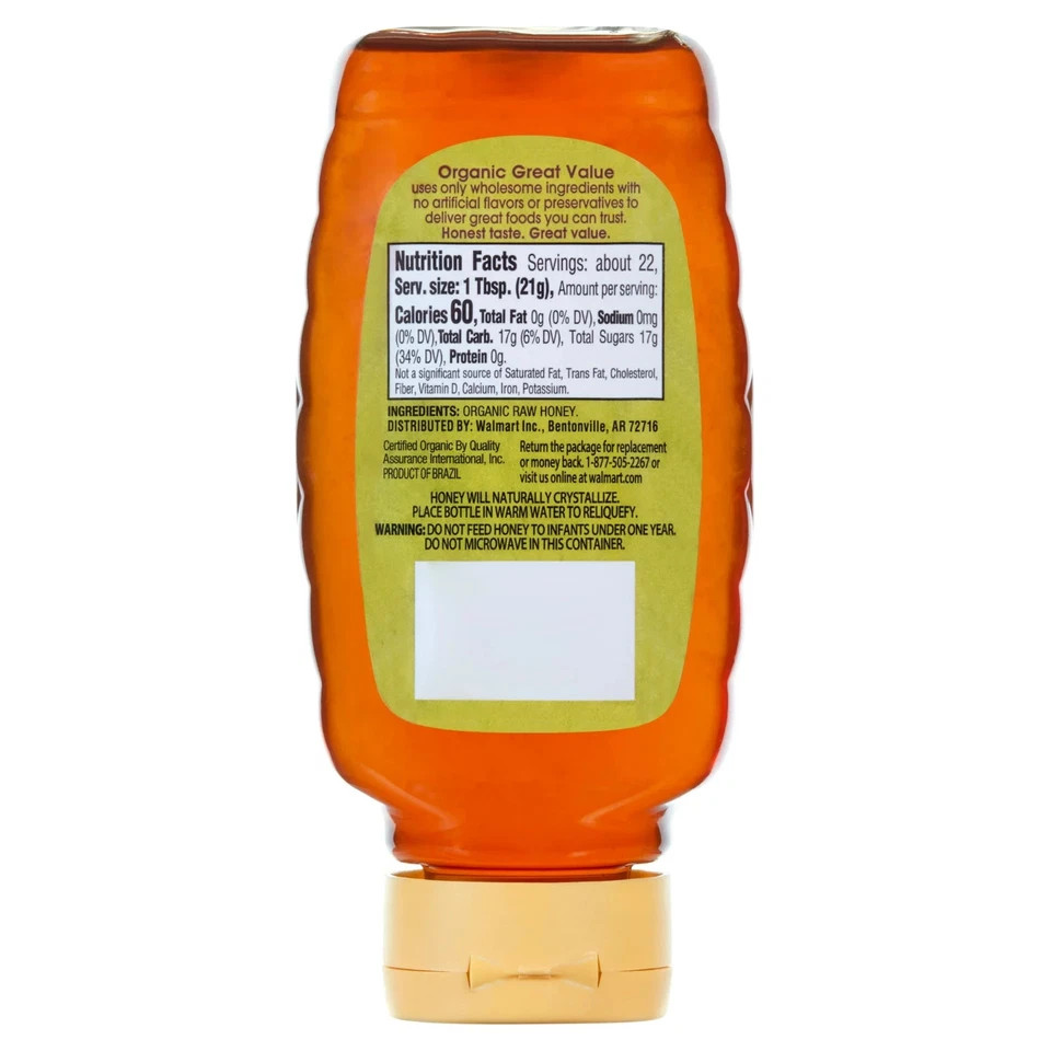 Great Value Organic Strained Raw Honey, 16 oz