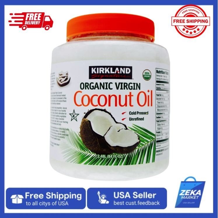 Kirkland 100% USDA Organic Coconut Oil – Virgin Cold Pressed Unrefined, 84 FL OZ