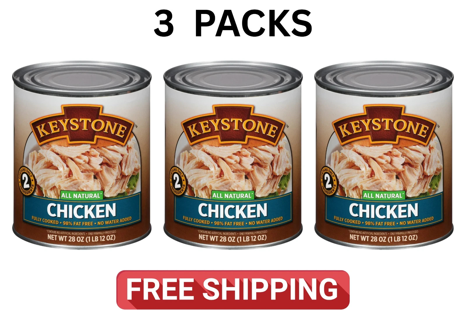 (3 Cans) Keystone Chicken **ALL NATURAL – NO PRESERVATIVES – FULLY COOKED** 28oz