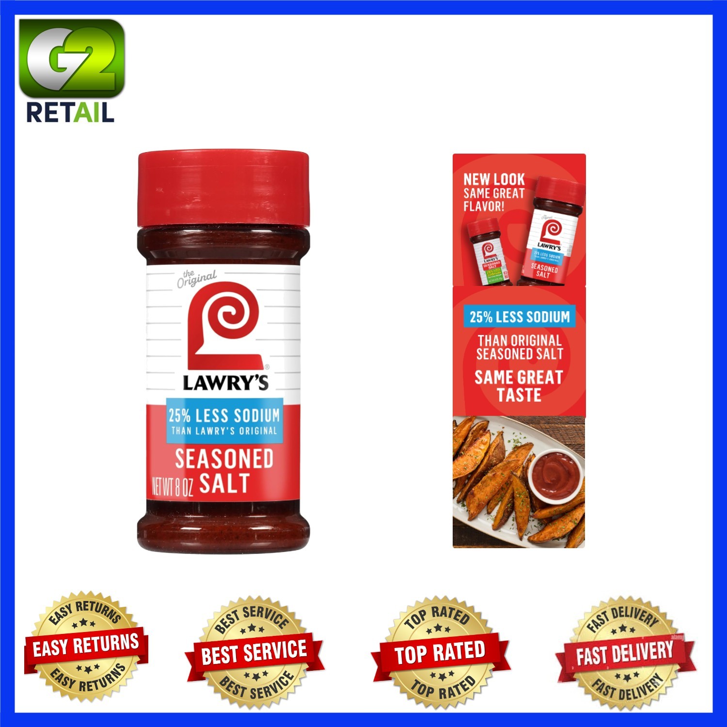 8 oz Lawry’s Seasoned Salt – No MSG, 25% Less Sodium for Flavorful Cooking