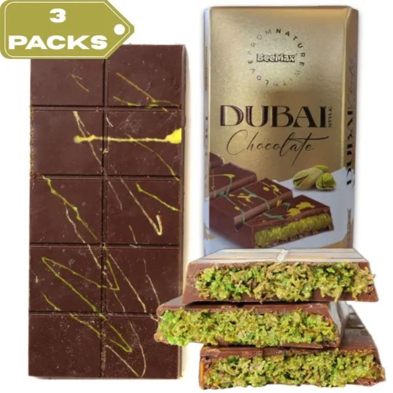 3 Packs Viral BeeMax Dubai Chocolate Bar | Luxurious Middle Eastern Indulgence |