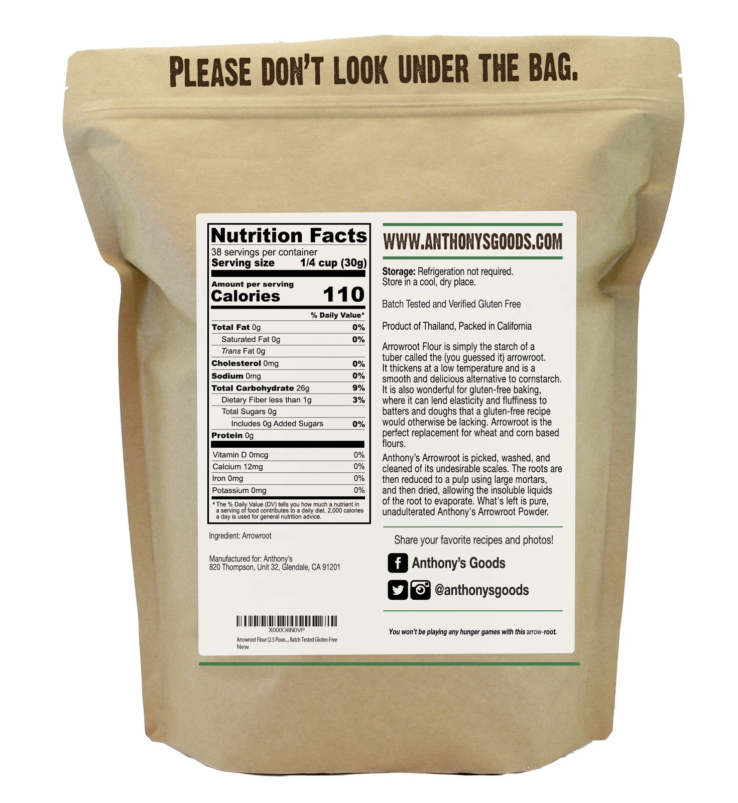 Anthony’s Premium Arrowroot Flour Powder, 2.5 lb, 40 Ounce (Pack of 1), White