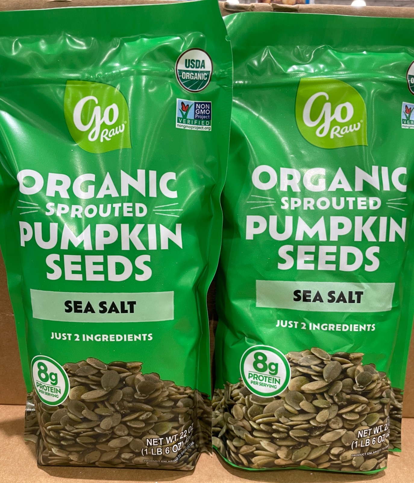 2 Packs Go Raw Organic Sprouted Pumpkin Seeds with Sea Salt 22 oz Each Ex 3/27*