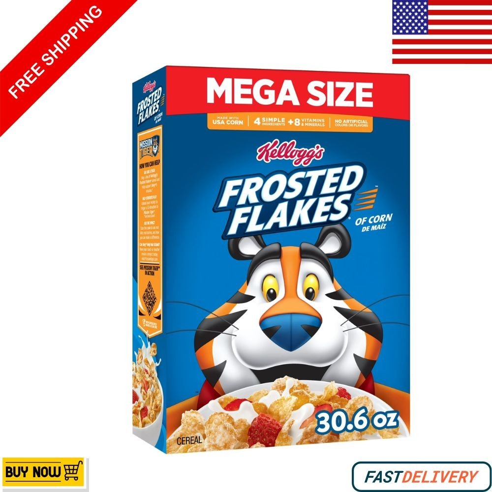 Kellogg’s Frosted Flakes Original Breakfast Cereal, Fat Free, Mega Size, 30.6 oz