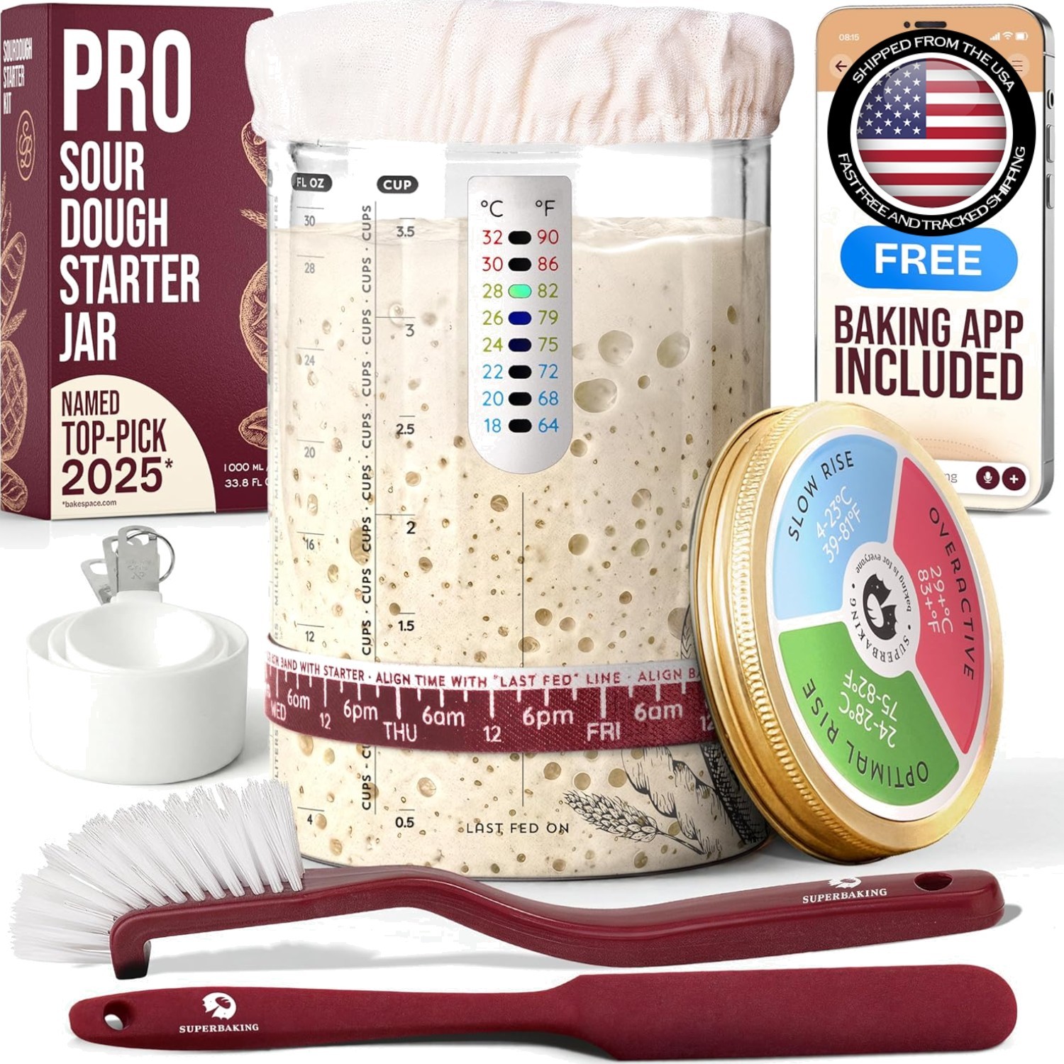 Artisan Sourdough Starter Jar – 34oz Glass Container with Complete Baking Tools
