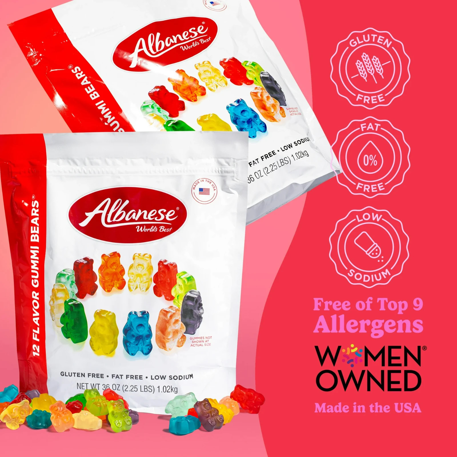 Albanese World’s Best 12 Flavor Gummi Bears, Family Size Share 36 oz, Candy