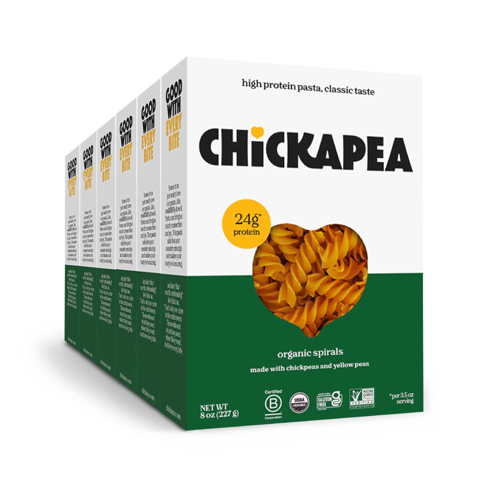 Chickpea Pasta, High Protein Organic Spirals, 8 Ounce (Pack of 6), Natural