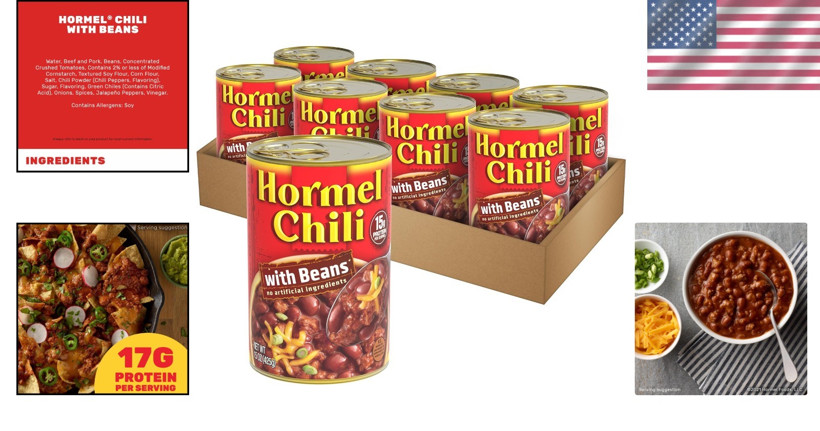 Hormel Chili: Slow-Simmered Beef & Beans (8-pack)//