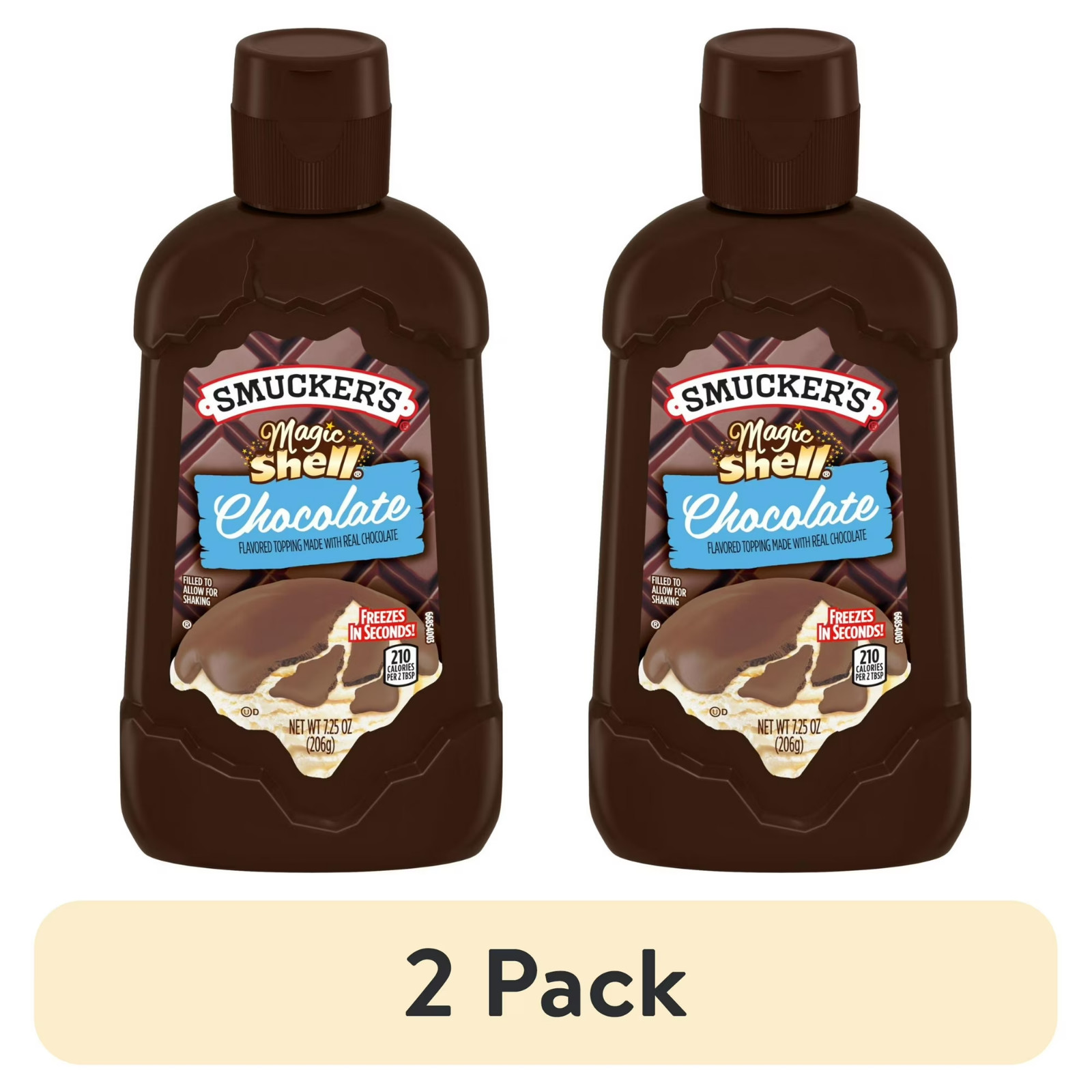 2 Pack Smucker’s Magic Shell Chocolate Topping 7.25 oz Ice Cream Dessert Sauce..
