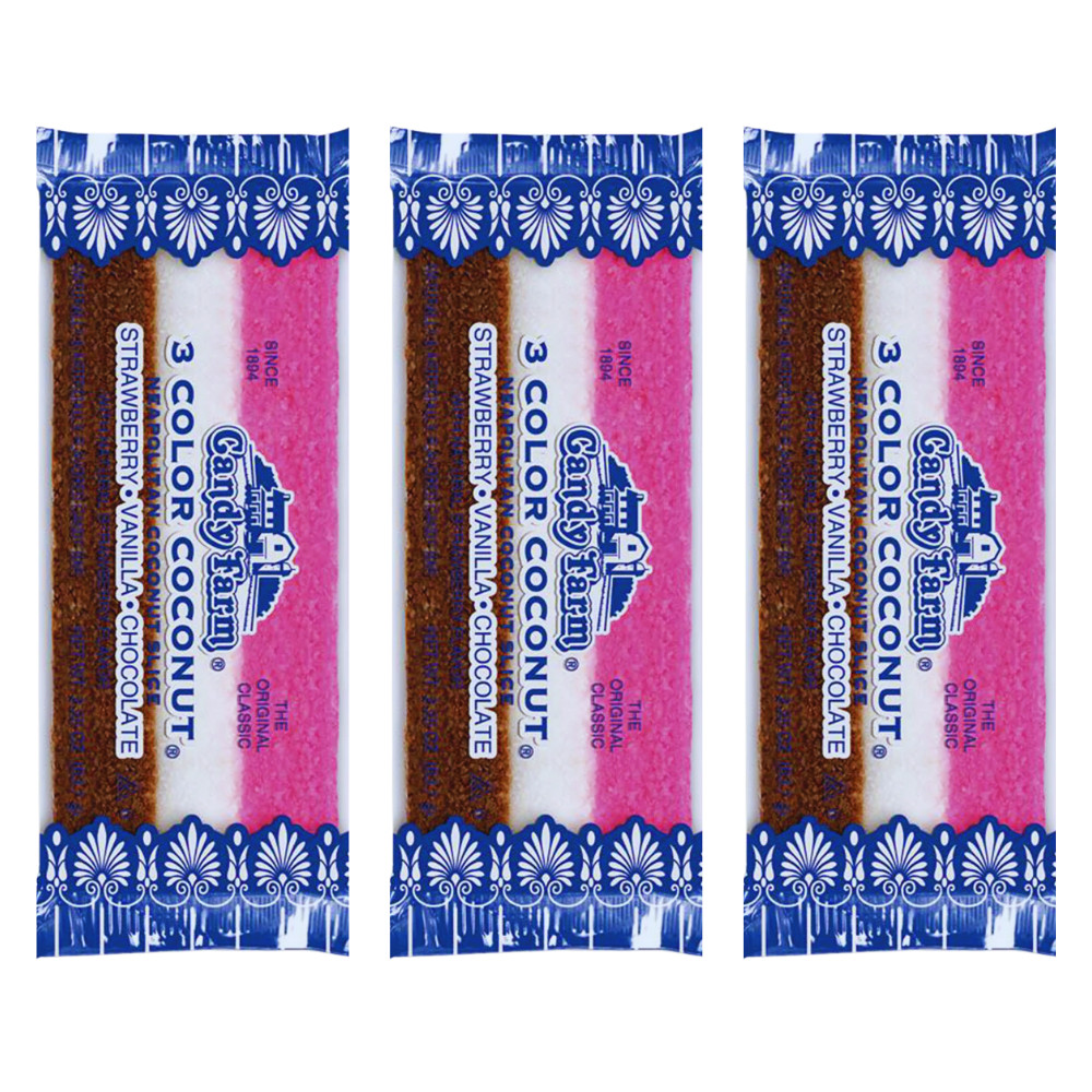Candy Farm Bars NEAPOLITAN COCONUT SLICES 3 Color Candy «Bacon» 3 Pack