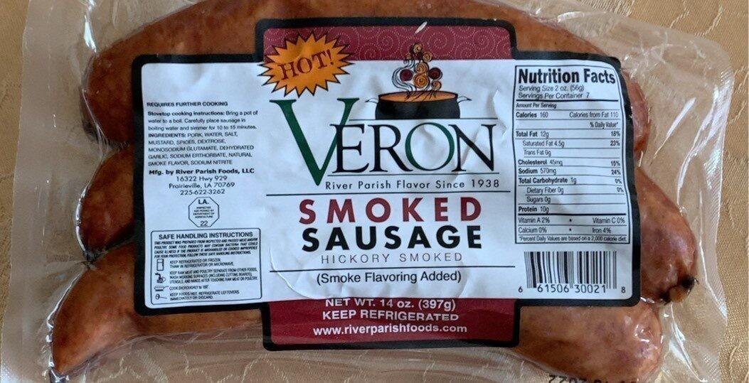 Veron Hot Smoked Sausage 14 Oz (4 Pack)