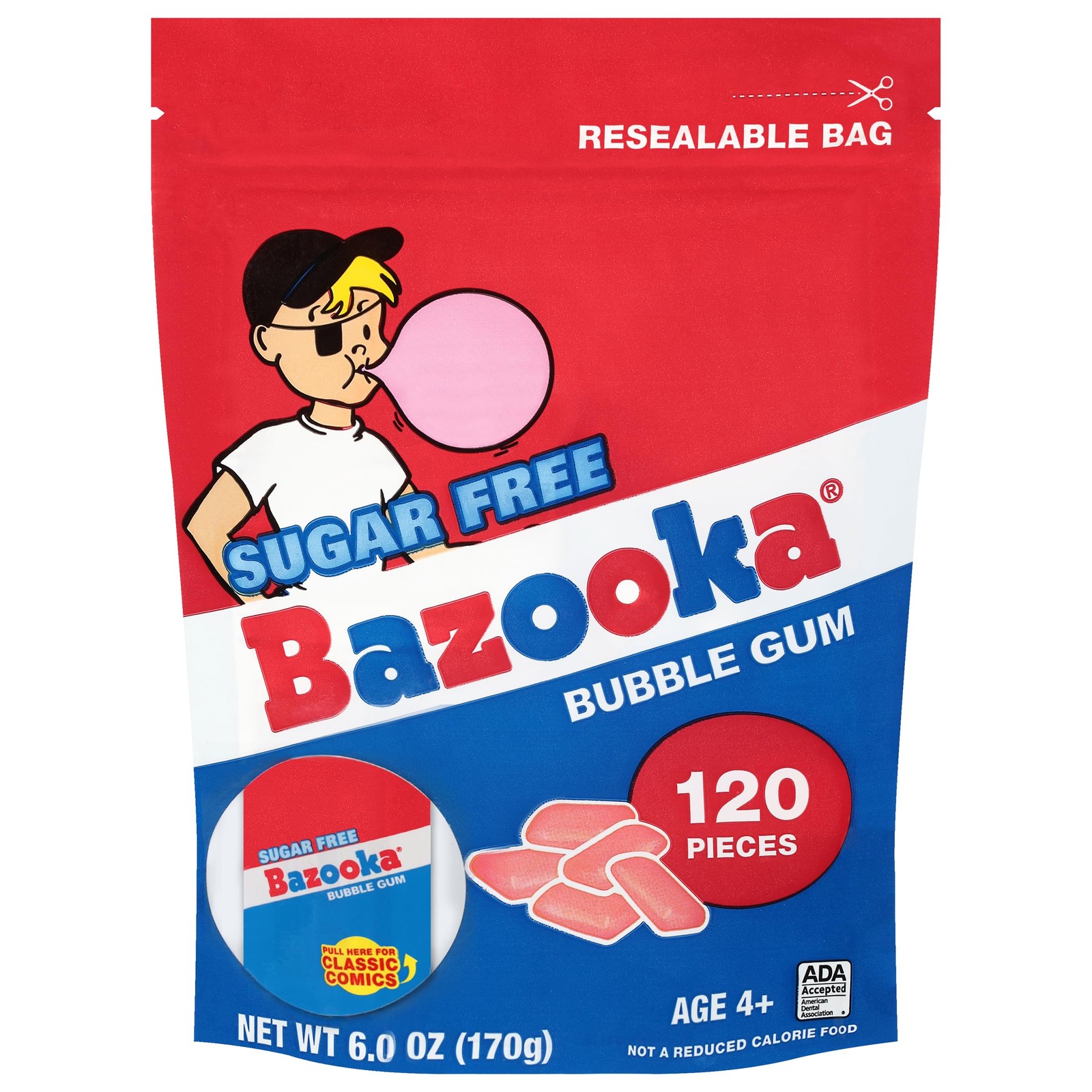 Bazooka Bubble Gum Sugar-Free Chewing 120 Count (Pack of 1), Pink