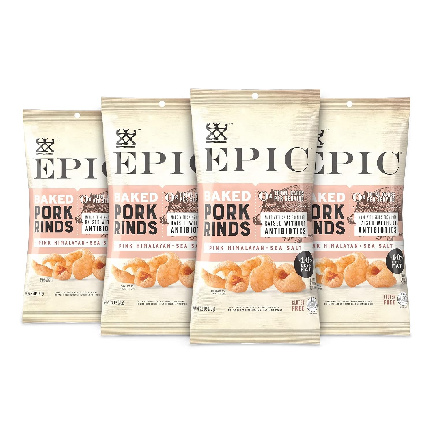Pink Himalayan Pork Rinds EPIC Keto 4 Box 2.5oz Bags