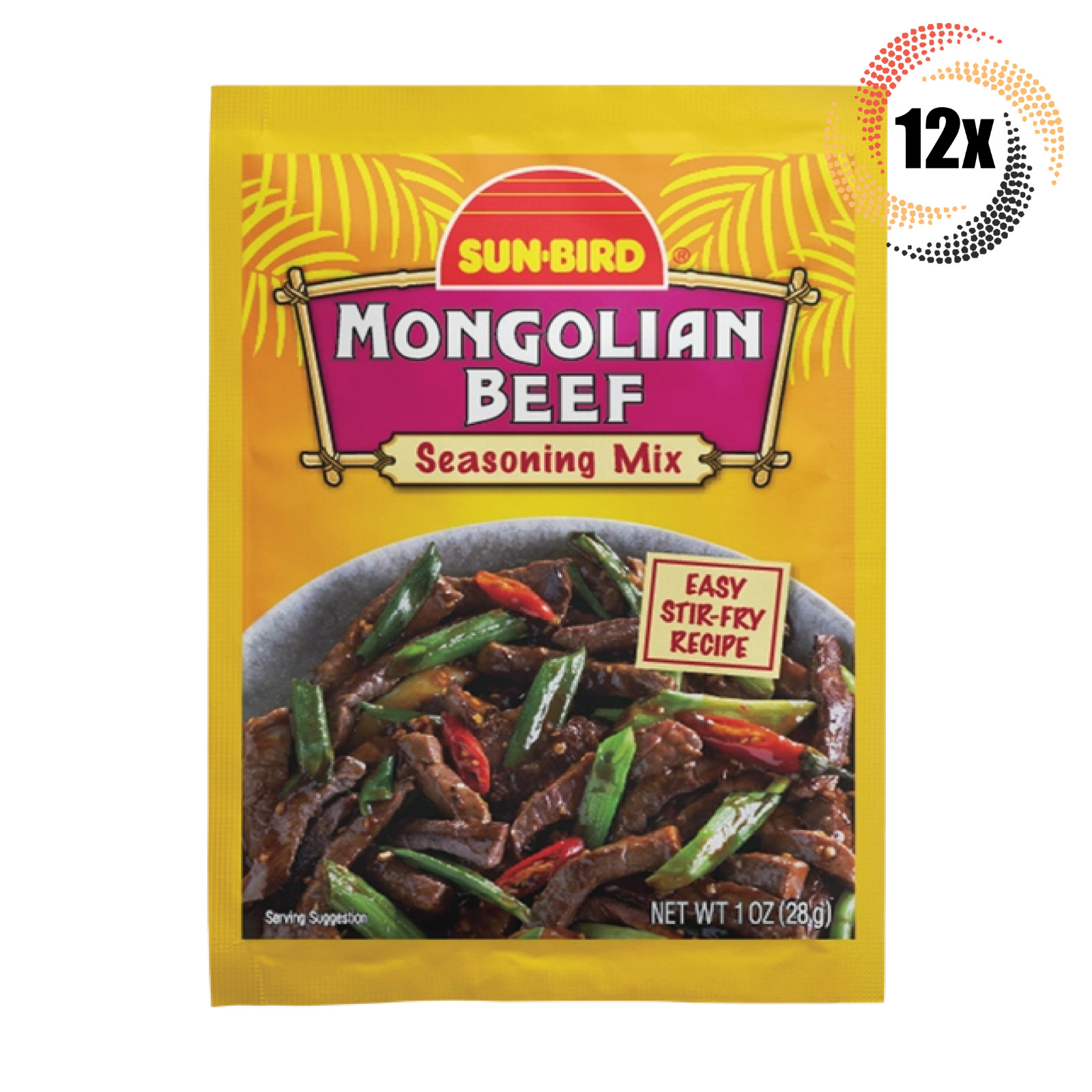 12x Packets Sun Bird Mongolian Beef Seasoning Mix | Authentic Asian Taste | 1oz