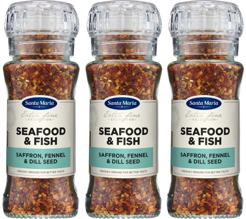 3 SANTA MARIA SEAFOOD & FISH Seasoning Grinders Saffron Fennel Dill 90g 3.1oz