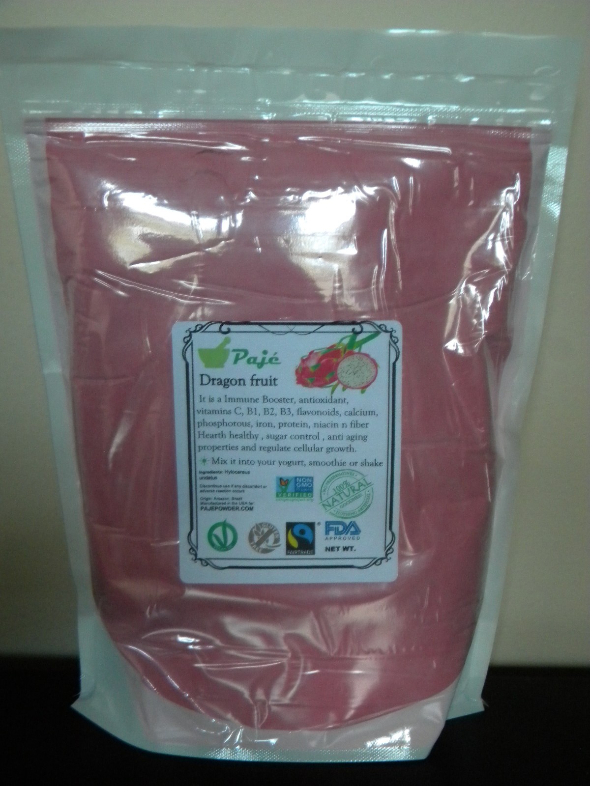 DRAGON FRUIT PITAYA fruit Powder 16oz – 1lb , Immune Booster, Anti aging, PAJE