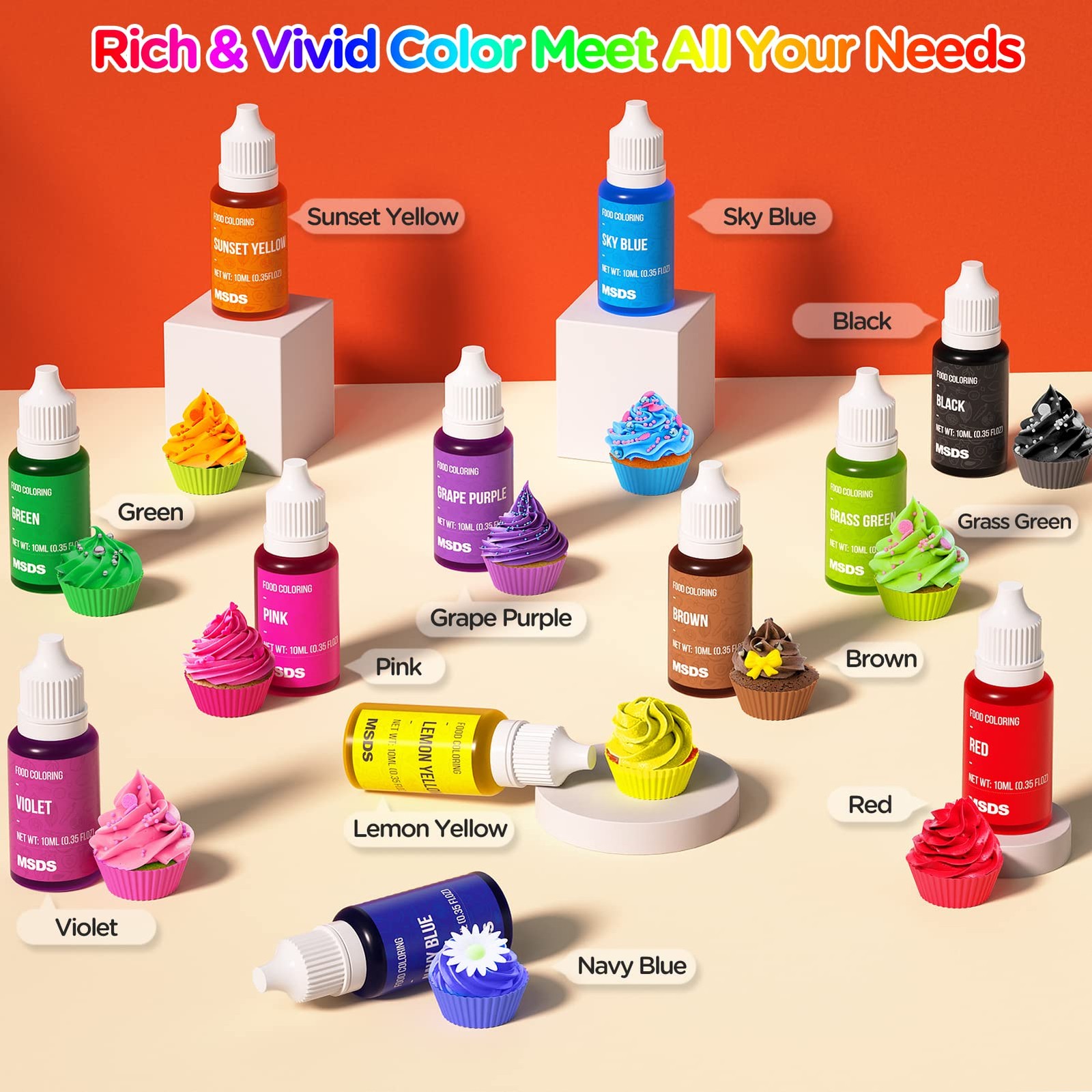 Food 1 Fl Oz (Pack of 12), Black,Green,Navy Blue,Purple,Sky Blue,Violet