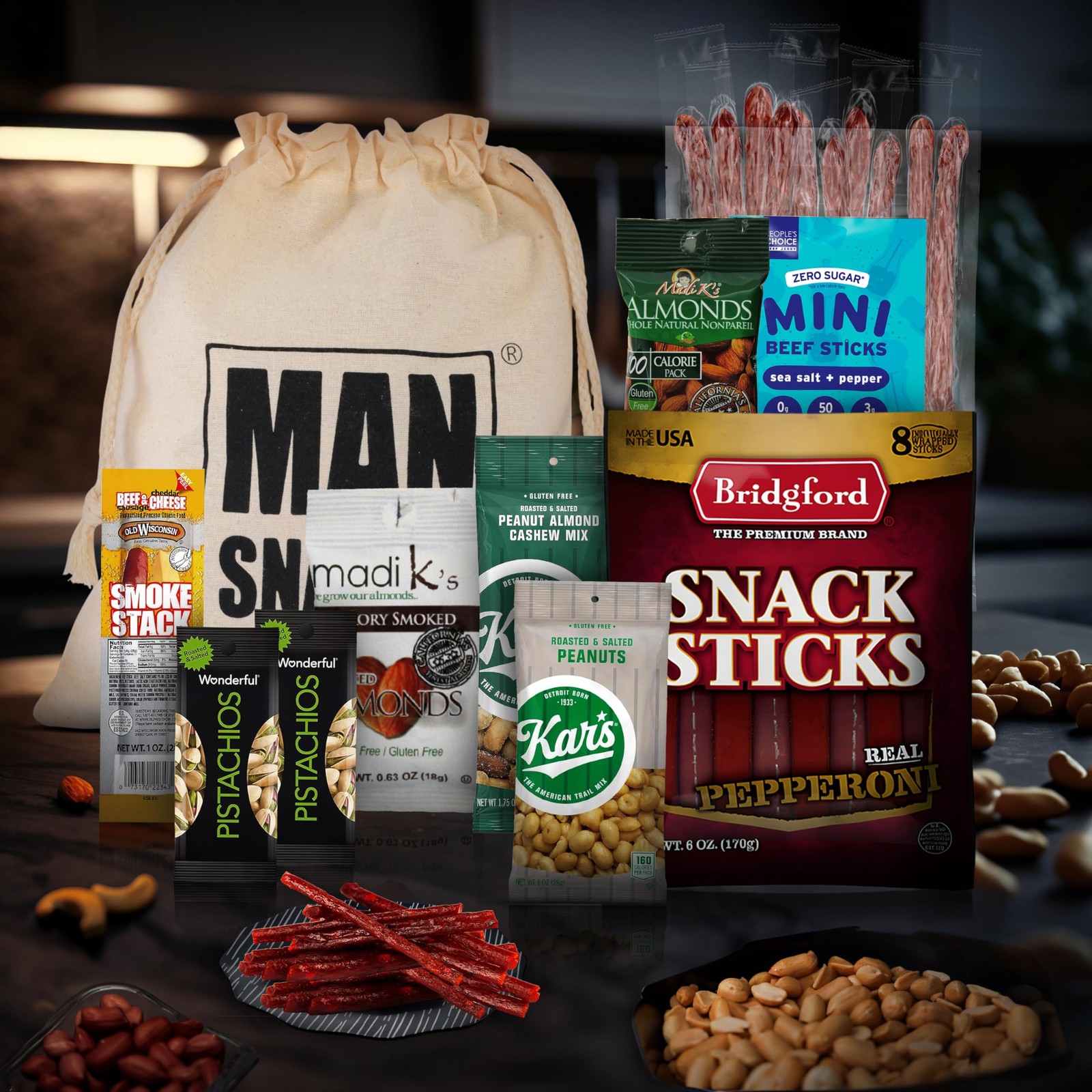 Deluxe Jerky & Nuts Gift Basket for Men 28 pc Large Variety of Beef Jerky S…