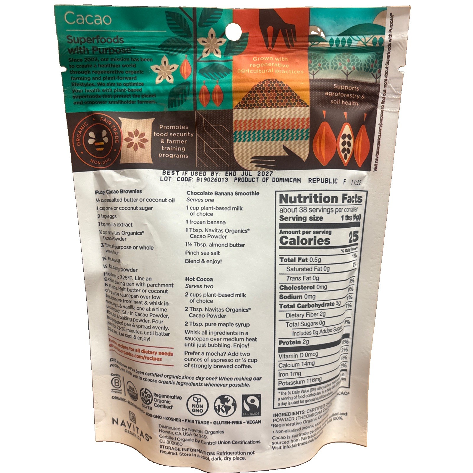 Navitas Organics Cacao Powder Unsweetened 8 oz BB 07/2027