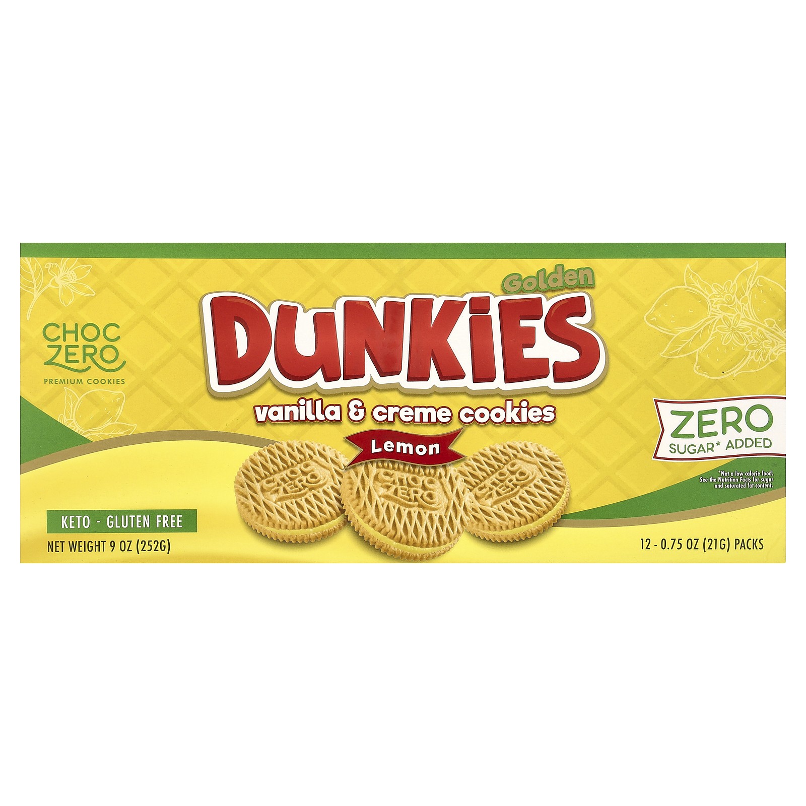 Premium Cookies, Golden Dunkies, Vanilla & Creme Cookies, Lemon, 12 Packs, 0.75