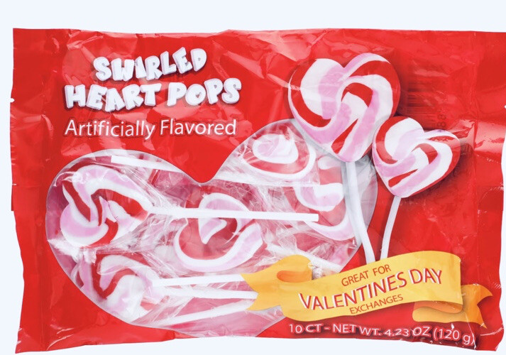 Valentine’s Day Exchange 4.23 Oz/20 gm Swirled Heart Pops, 10-ct