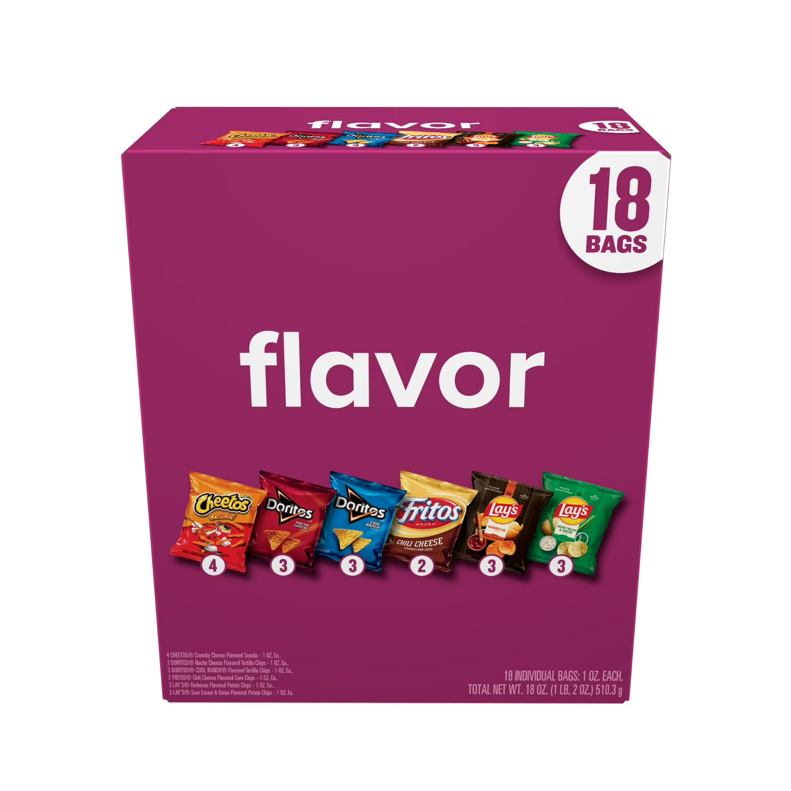 Frito-Lay Flavor Mix Snack Chips Variety, 18 Pack