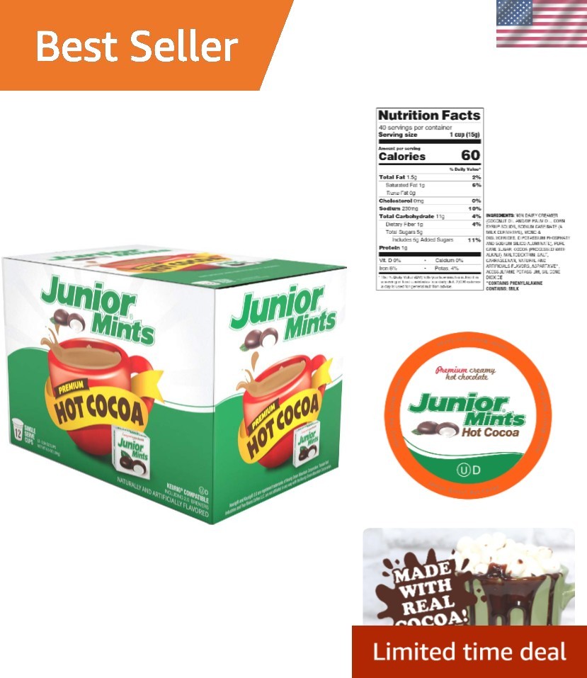 12 Count Junior Mints Hot Cocoa Pods – Chocolate Mint K-Cups for Gourmet Taste
