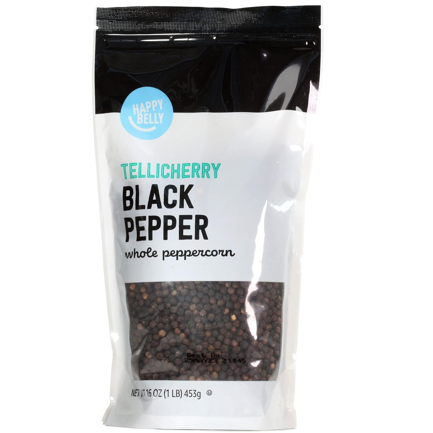 Amazon Brand – Happy Belly Tellicherry Black Pepper Whole Peppercorn, 16 Ounce (