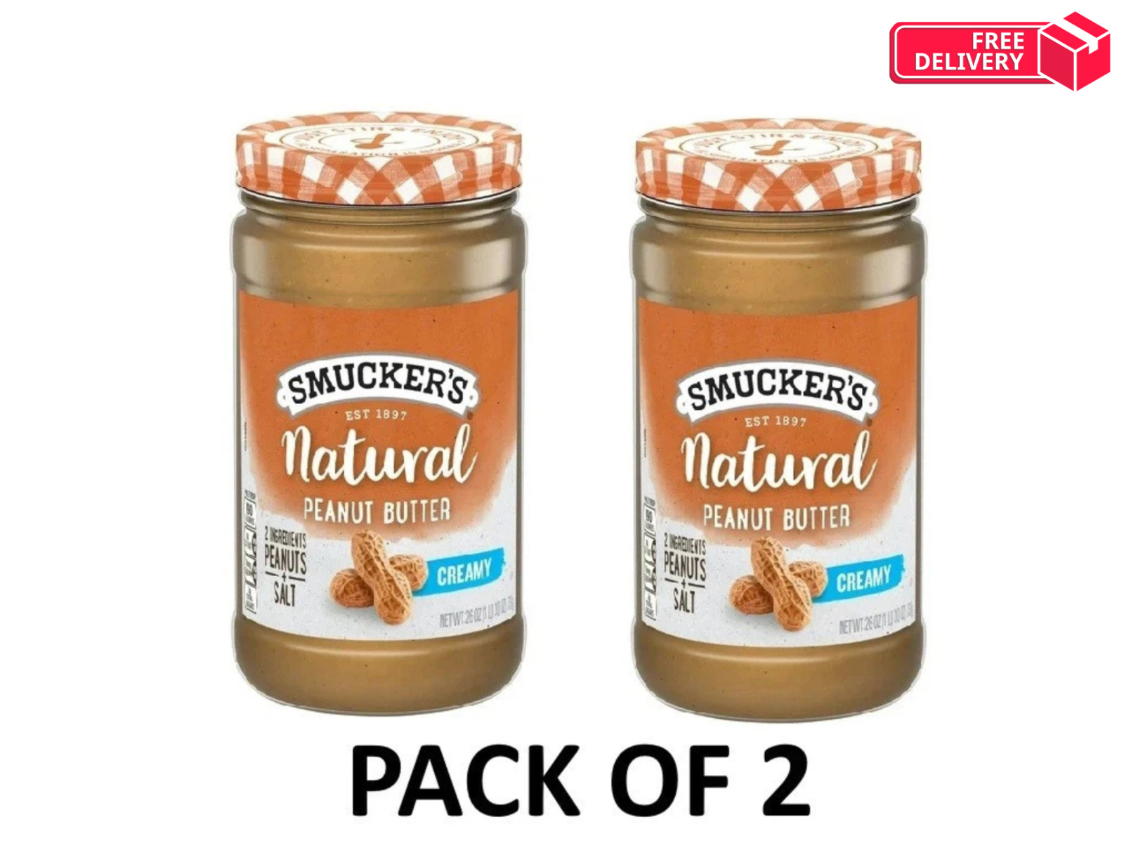 Smucker’s Natural Creamy Peanut Butter, 26 Oz. Jar Pack OF 2 With Free Shipping