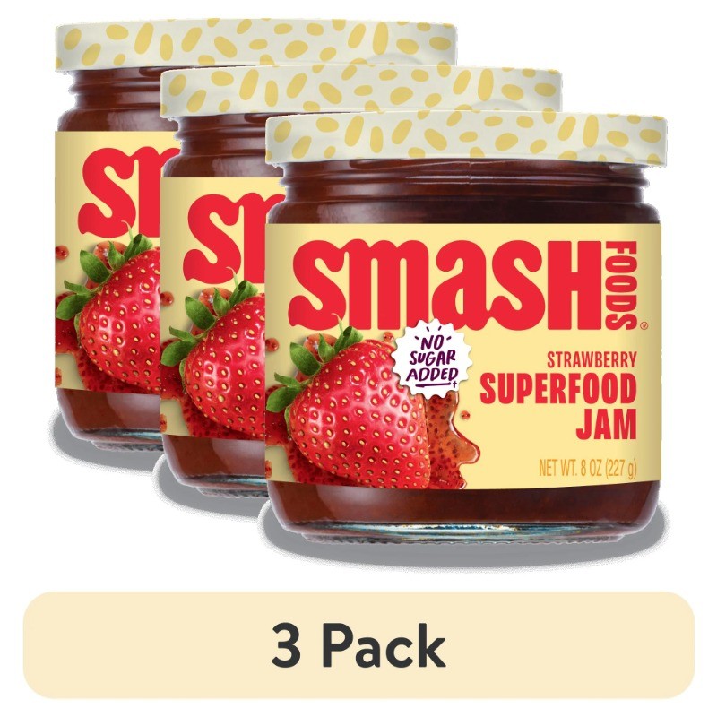 (3 pack) Chia Smash Strawberry Jam, No Sugar Added, Low-Calorie, Vegan (1 Jar)