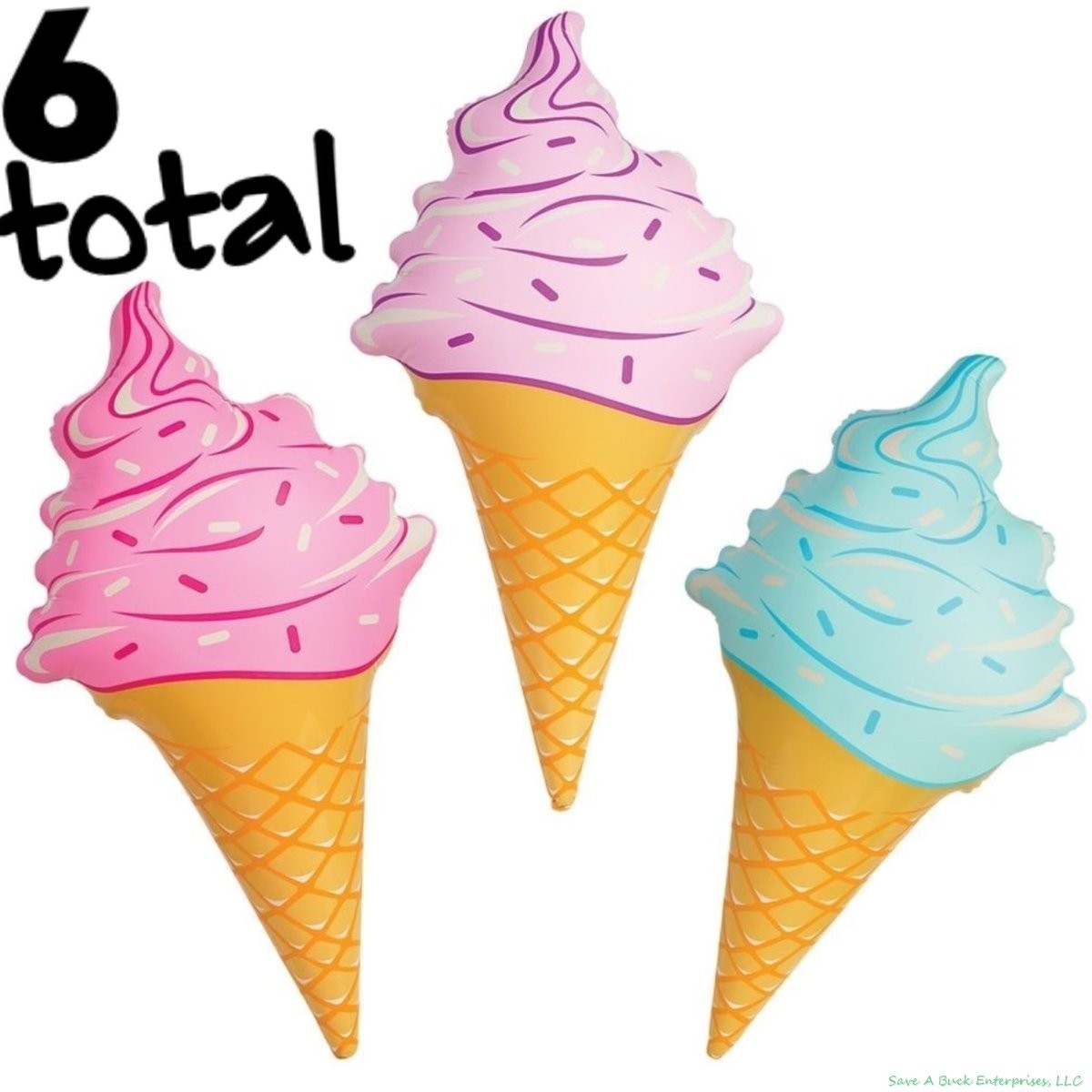 6 Ice Cream Cone Inflatable ~ HUGE 3 FT ~ Birthday Party Toy Decorations ~ Wonka