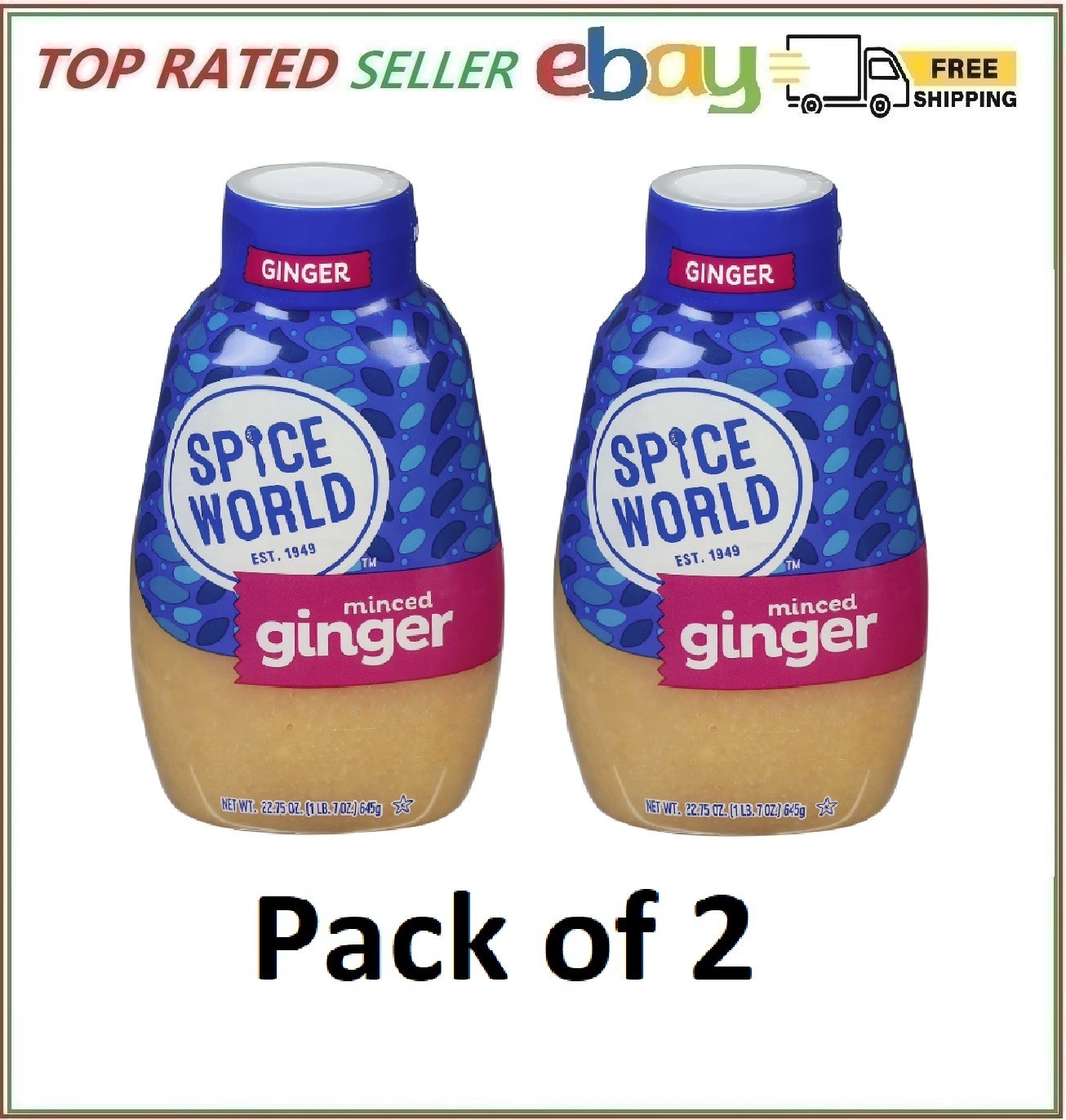 2 packs of Spice World Squeeze Minced Ginger Seasoning 22.75 oz.