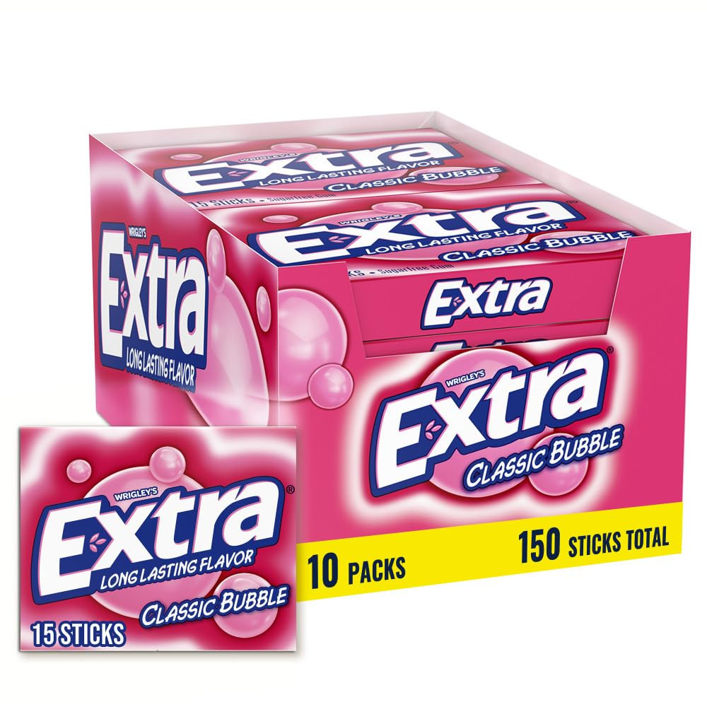 EXTRA Gum Classic Bubble Gum Sugar Free Chewing Gum Bulk Pack, 15 Stick (Pack of